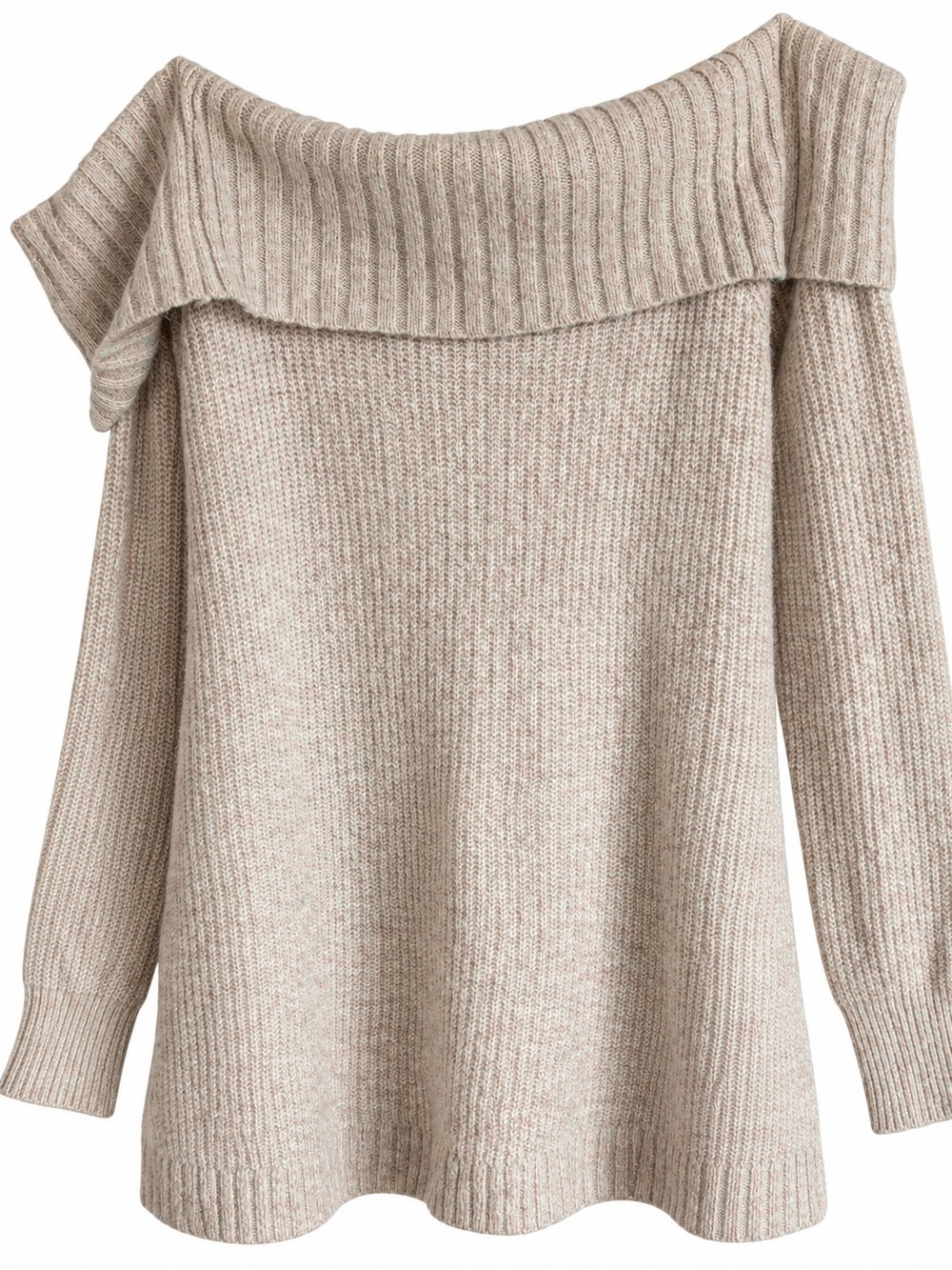 American Eagle Off Shoulder Foldover Ribbed Knit Sweater Oatmeal S